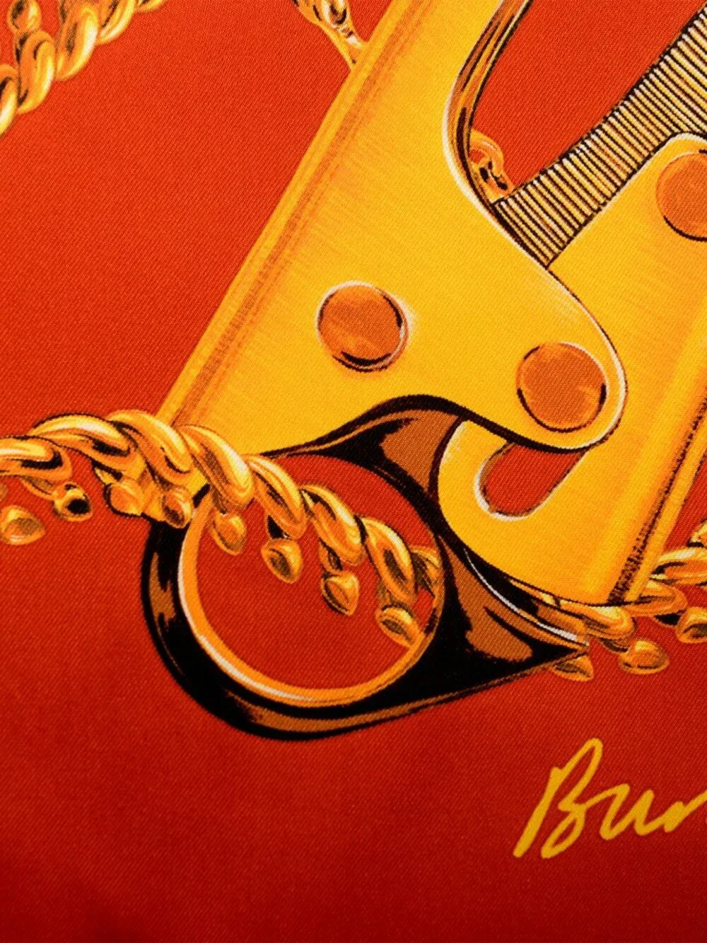 Burberry "Chain Check SLK SQ" Red & Gold Large 100% Silk Square Scarf - Picture 2 of 6